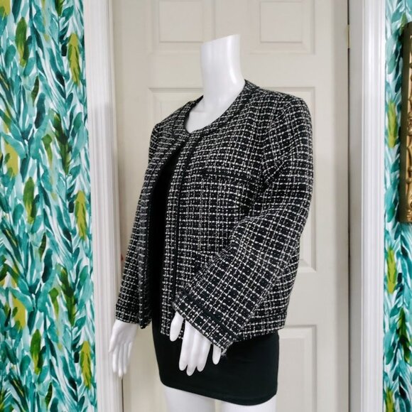 Ann Taylor Tweed Long Sleeve Open Office Work Preppy Blazer Jacket Black US 18 - Picture 3 of 14
